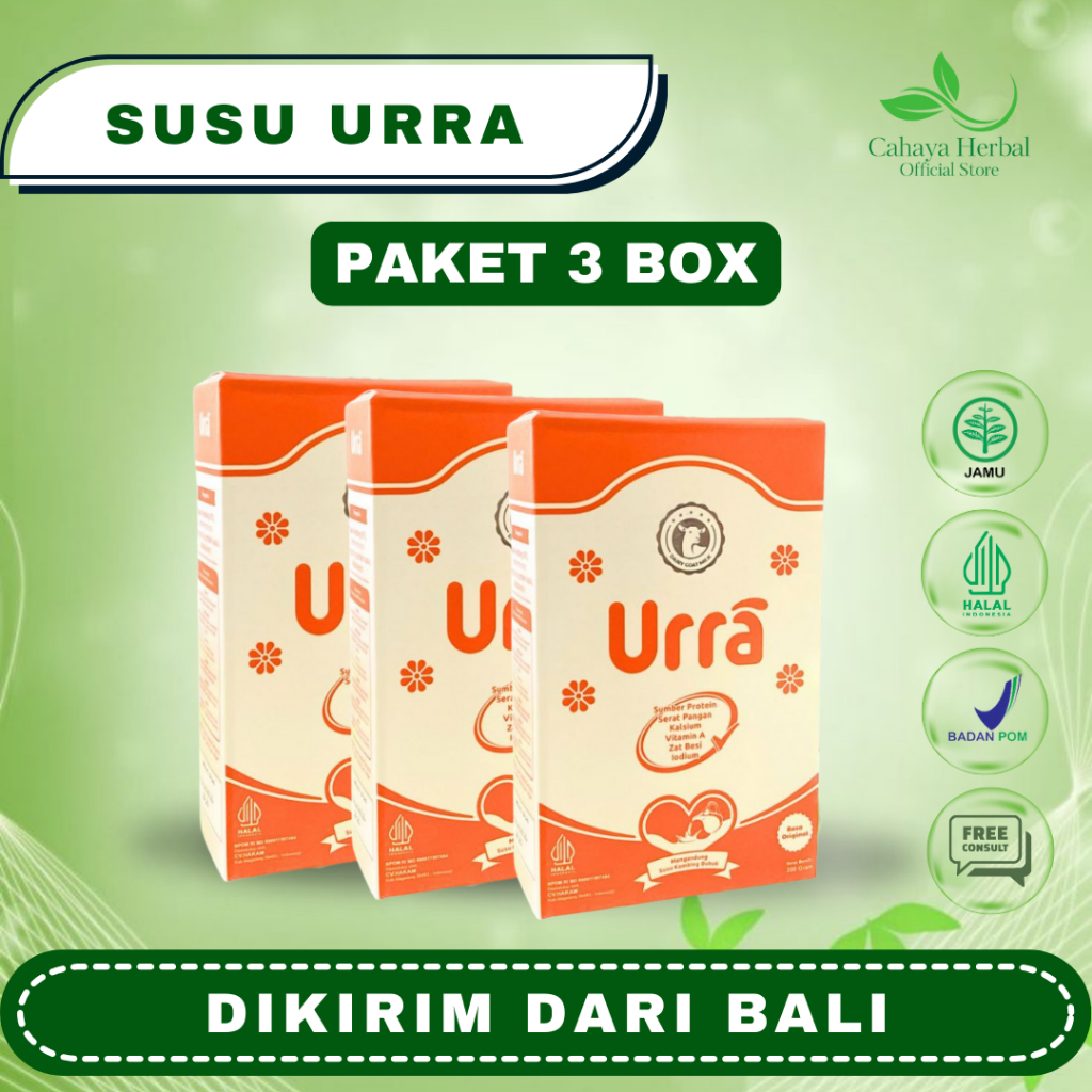 

Susu URRA (3 BOX) - Susu Kambing Saneen Eropa 3X Lebih Ampuh Menambah Berat Badan, Tinggi Badan, dan Nafsu Makan Anak, Membantu Pertumbuhan Tulang Anak 200 gram Halal BPOM