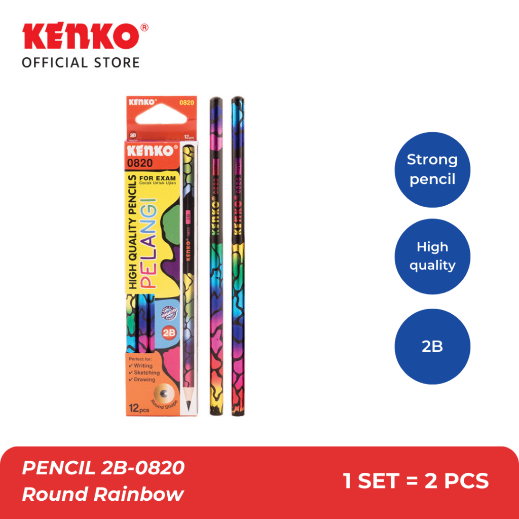 

KENKO PENCIL / Pensil Kayu 2B-0820 Round Rainbow 2 PCS