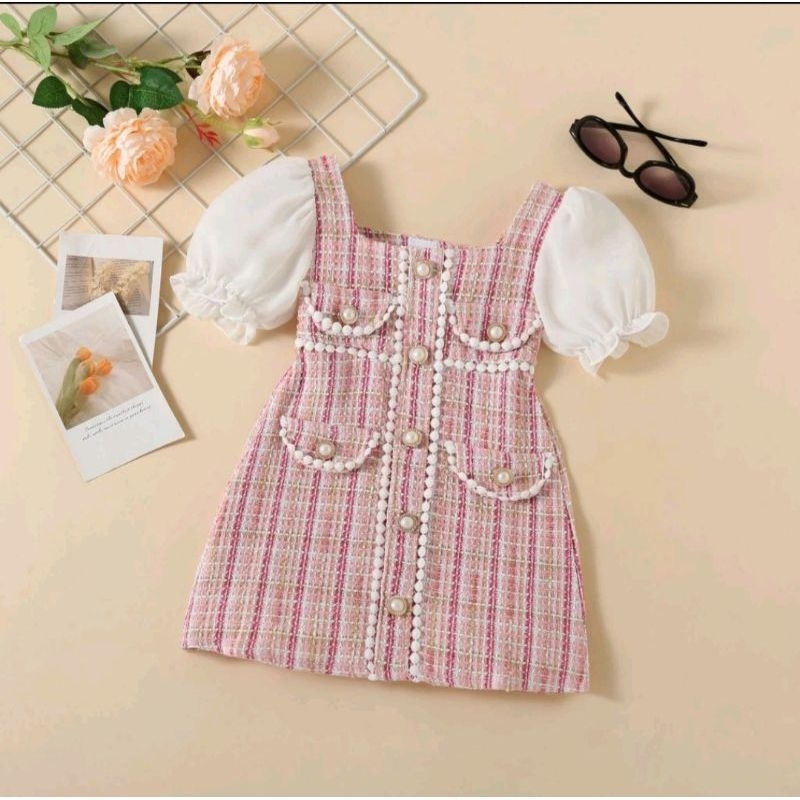 Dress anak perempuan import mini tweed wolley