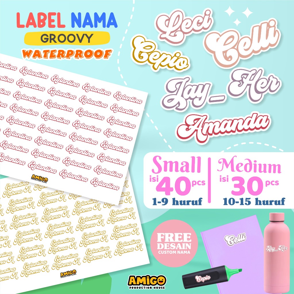 

Sticker Label Aesthetic Nama Groovy Estetik Anak Alat Tulis ATK Stiker Buku Stiker Pensil Custom