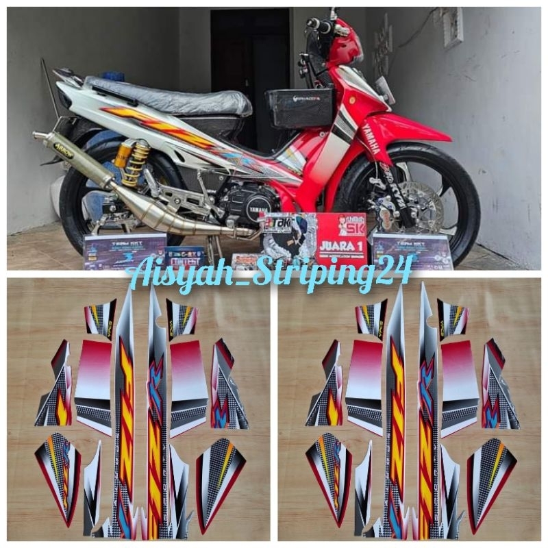 stiker striping lis body motor Yamaha fizr sporty YPCS tahun 2004 putih merah