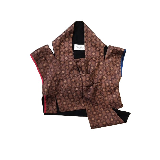 OLINE WORKROBE - KIMONO ORIGAMI VEST IN SONGKET CAMEL