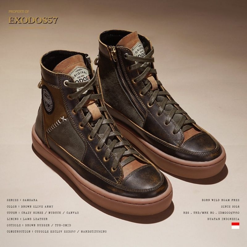 Sepatu Sneakers Kulit Pria Exodos57 - Samsara Brown Olive Army