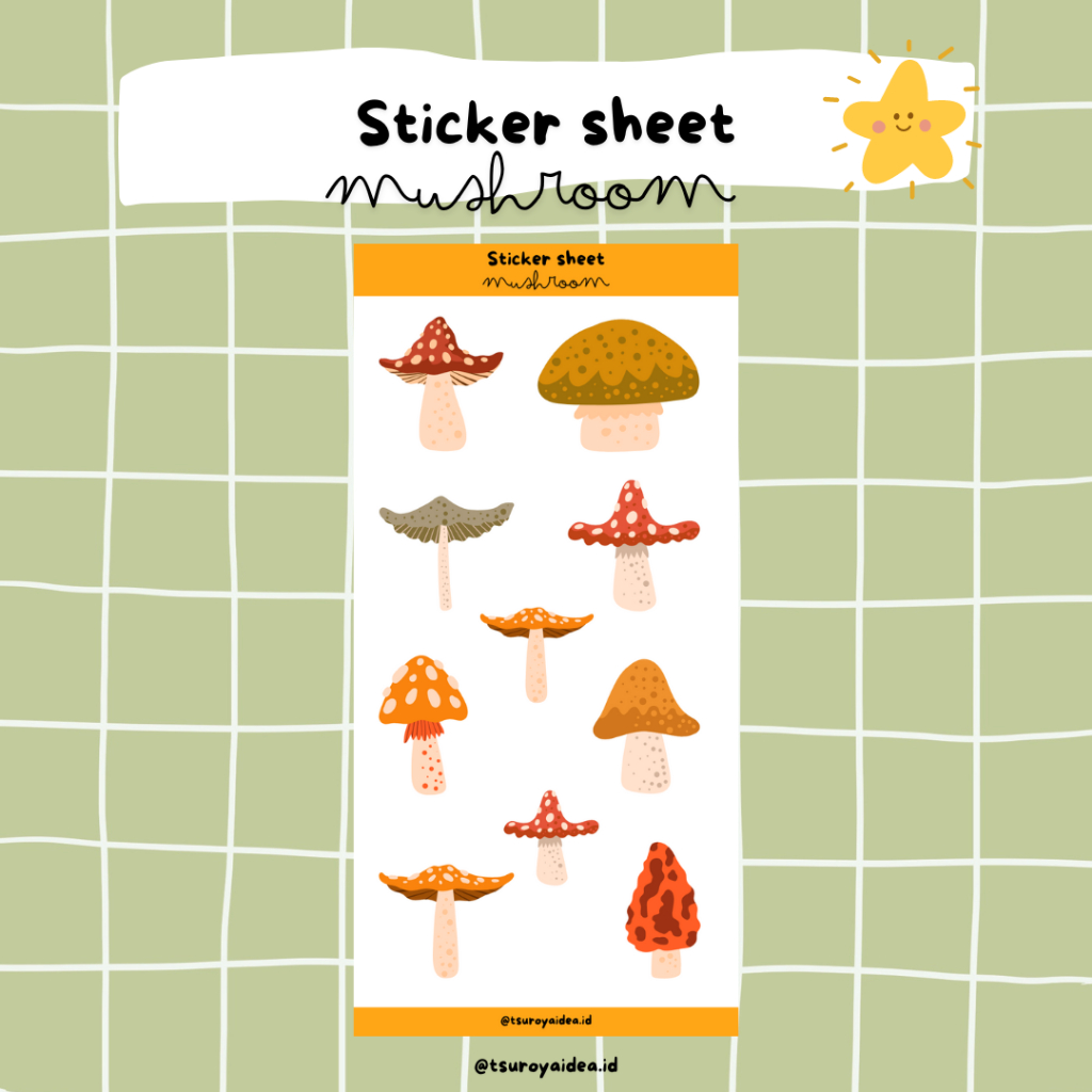 

SS016 - Mushroom Sticker Sheet, Sticker Journal Lucu Aesthetic
