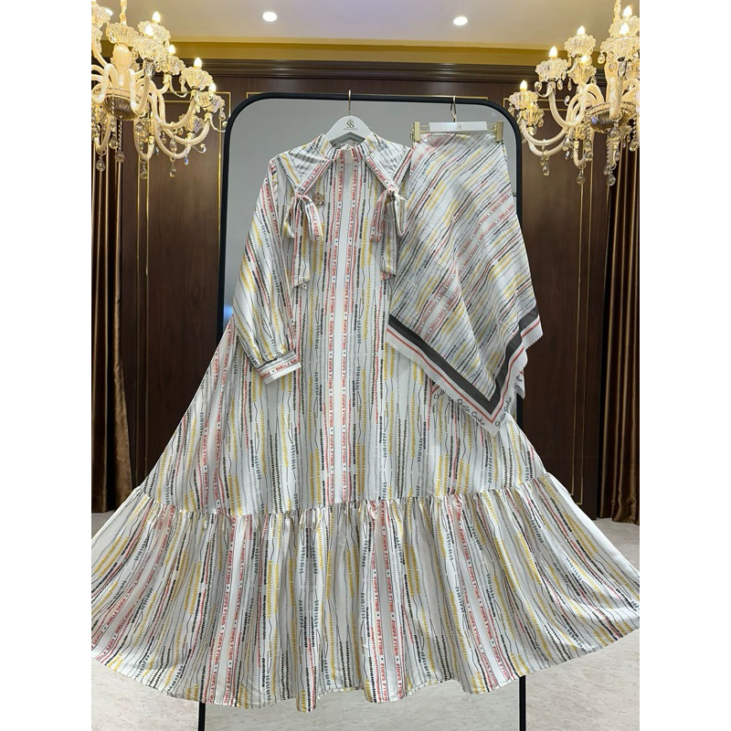 ORI 100% SHELLASAUKIA SET GAMIS MONOGRAM SS GARIS