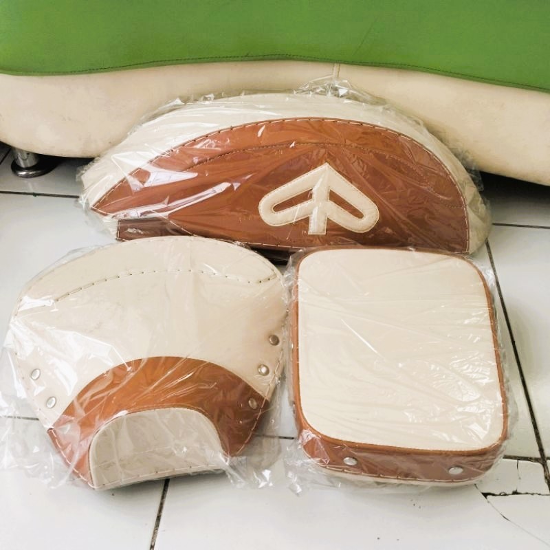 Cover Jok Motor Vespa Koboi Coboy Coklat Cream PLus Tempong Set Kanan Dan Kiri Vespa PX PS Super dll