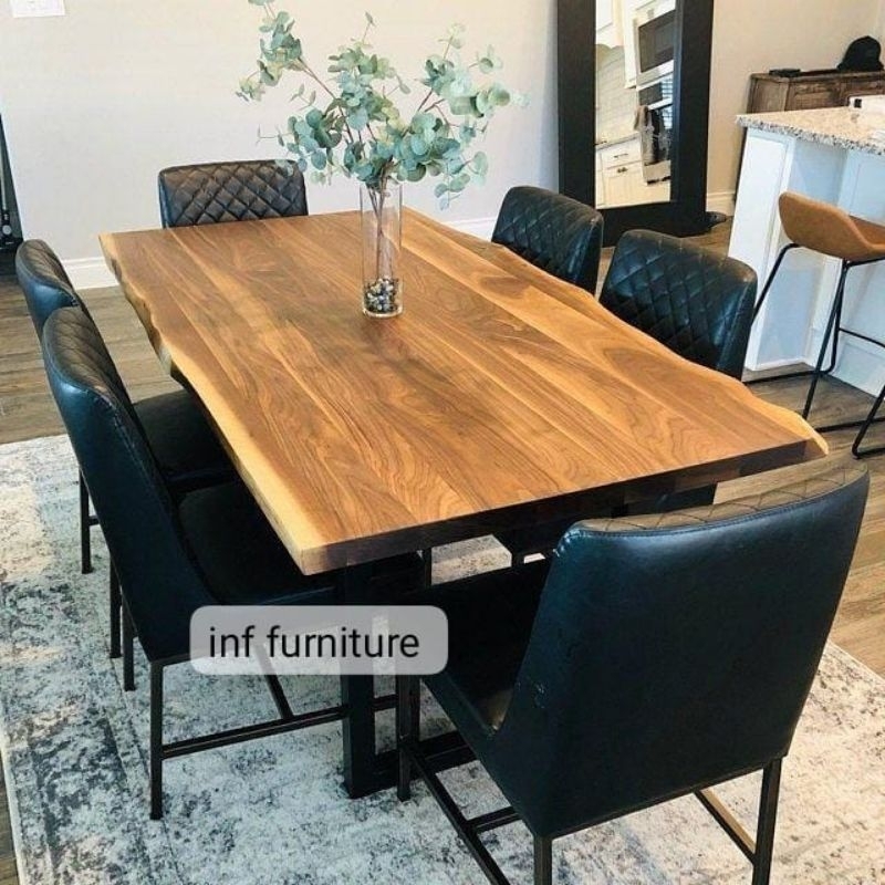 meja makan jati tebal kaki besi solid