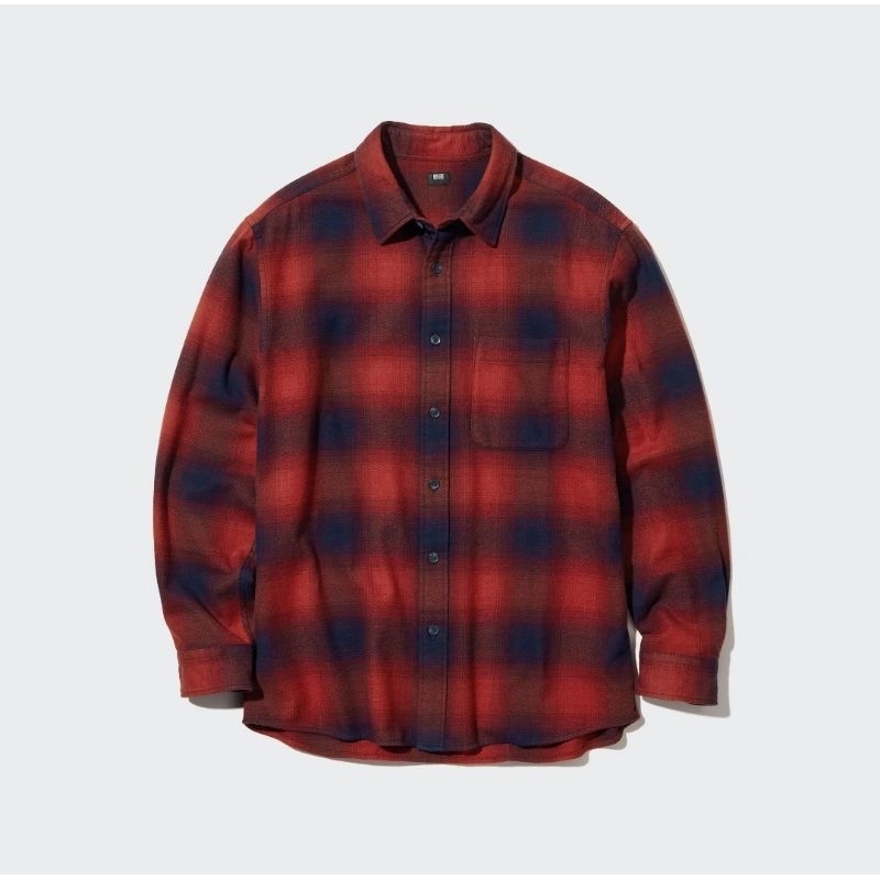 Kemeja Flannel Uniqlo Red Orange Navy Blue