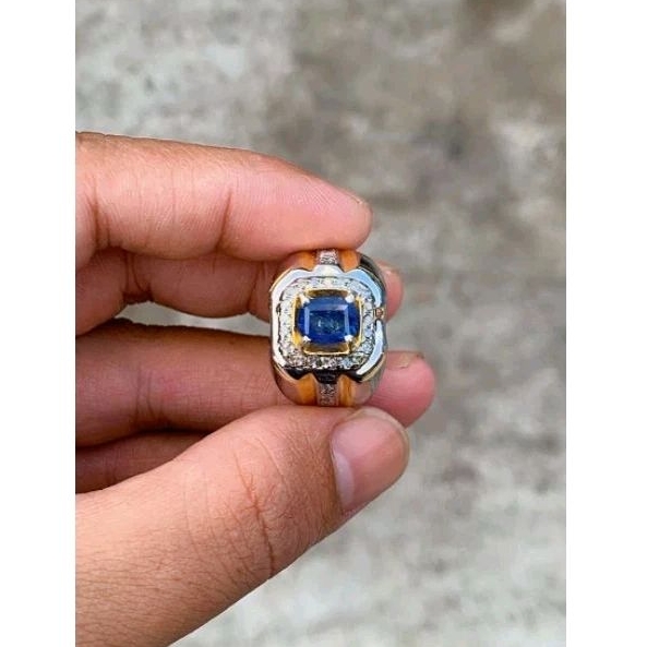 Cincin Berlian batu Permata Blue Safir Selon