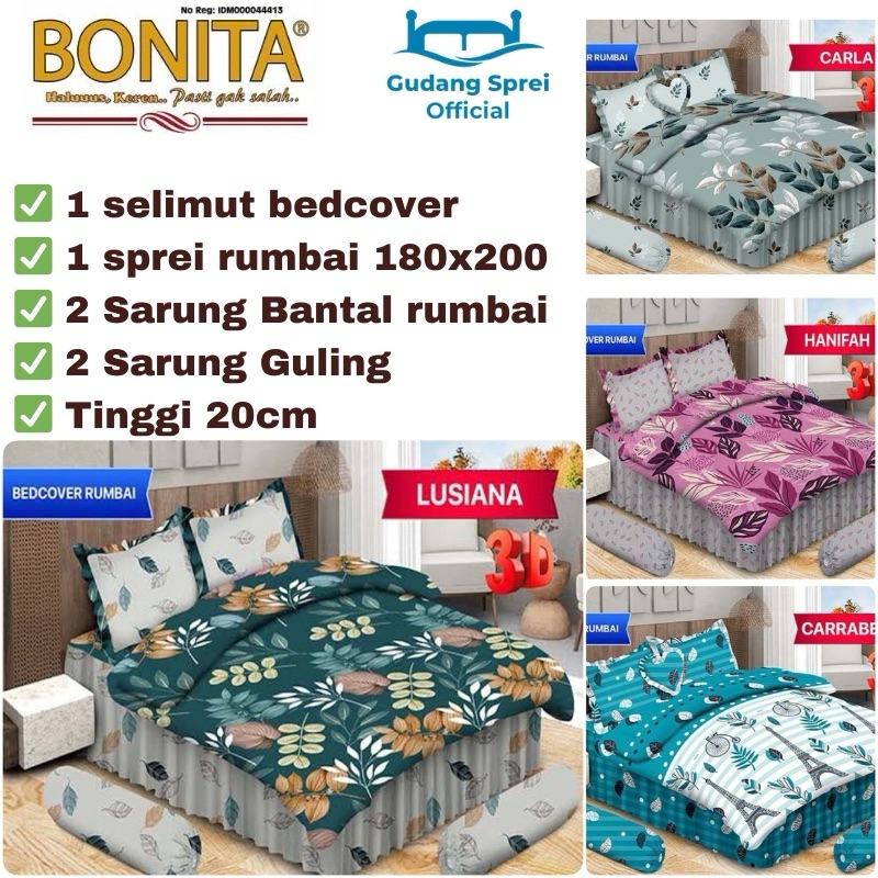 Bedcover Bonita 180x200cm Rumbai Tinggi 20cm/ Bedcover Bonita Disperse King Size Rumbai