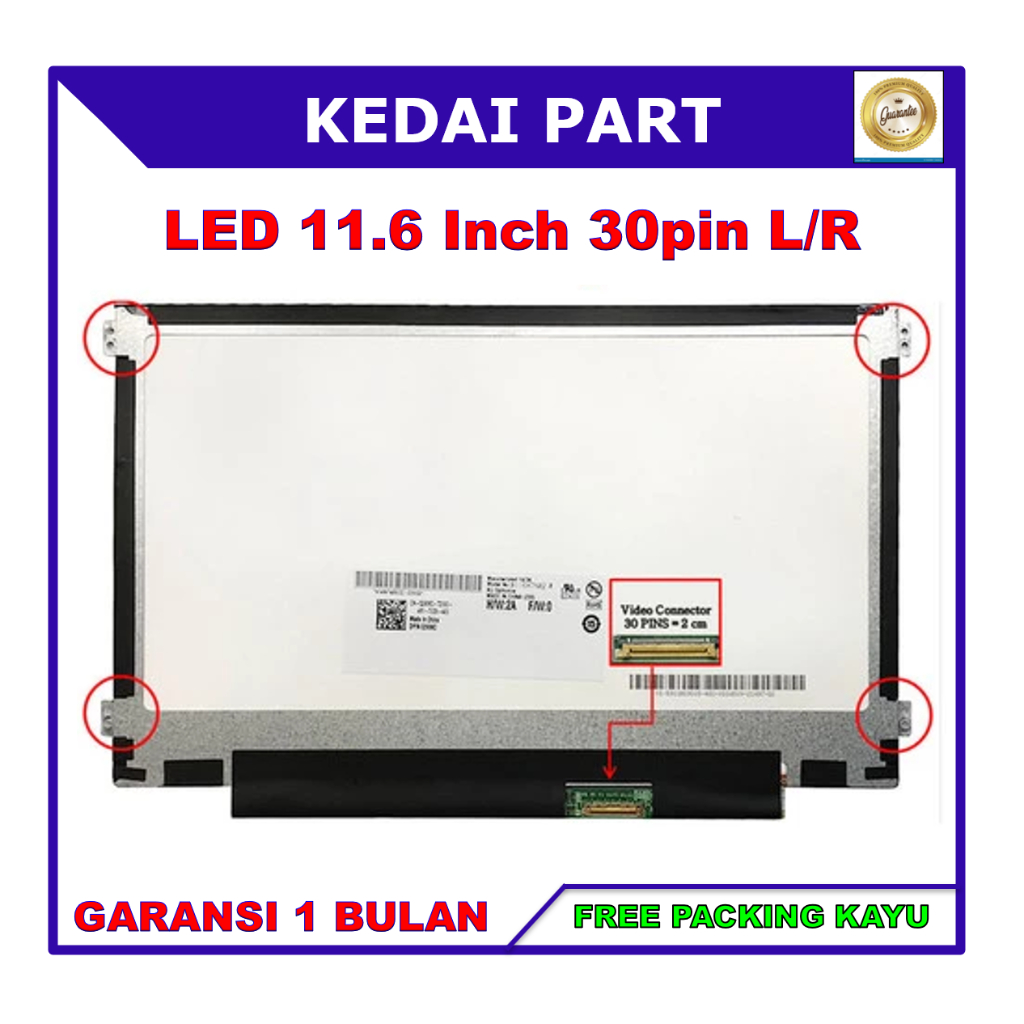 LCD LED 11.6 Inch 30 Pin Kanan Kiri