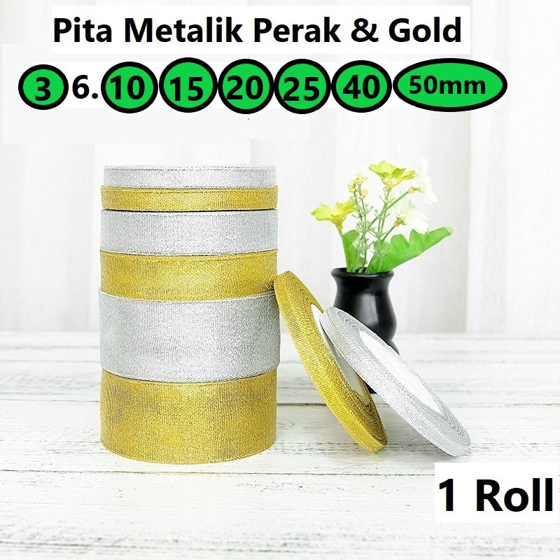 Bahan Pita Metalik Glitter Gold Dan Silver / Pita Glitter Gold / Pita Silver Harga/Roll