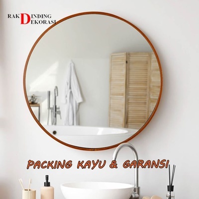 Cermin Lis Kayu Aesthetic Scandinavian Vintage Cermin Dinding Bingkai Frame Kayu Bulat Gantung Tempe