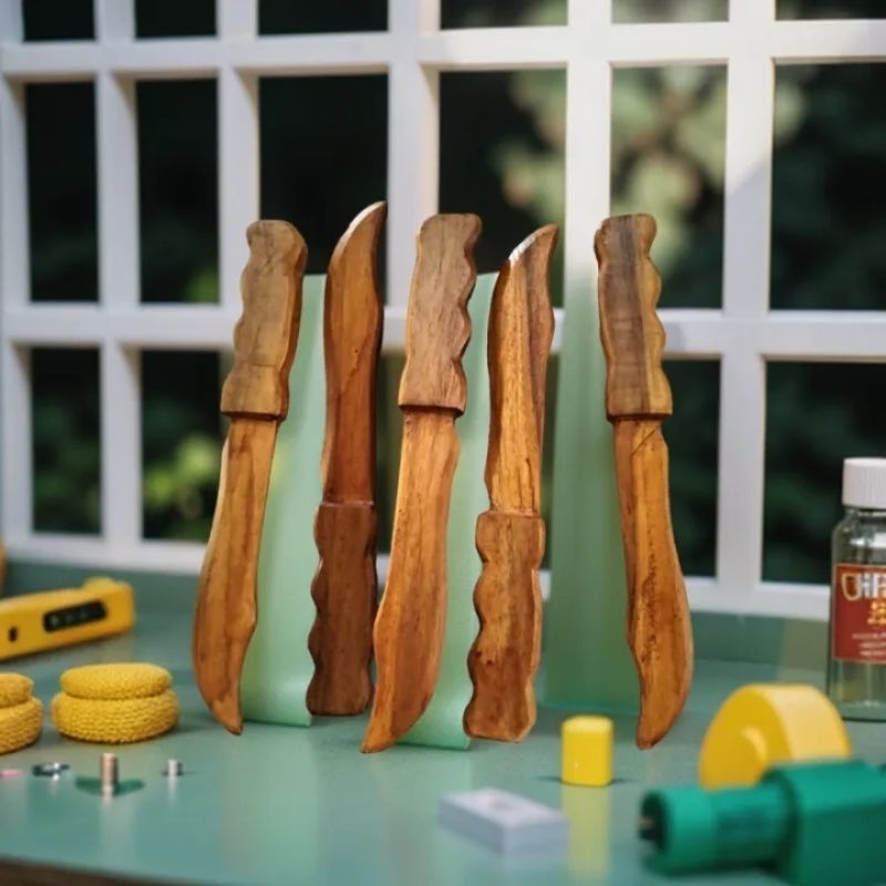 Pisau Belati Sangkur Kayu Miniatur Peraga Latihan Silat 30c