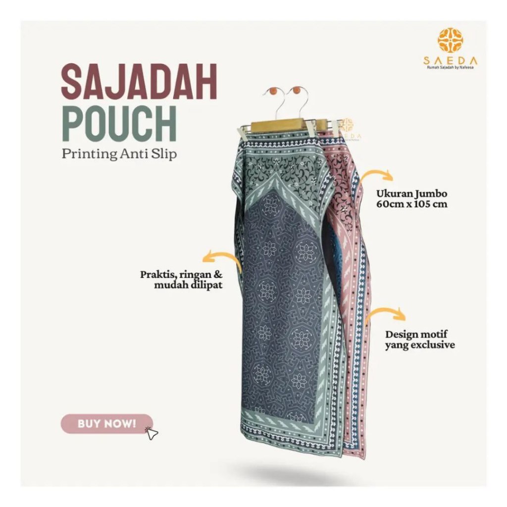 SAEDA - Sajadah Travel Pouch Serut Printing Jumbo Anti Slip Dengan Ring Pemberat