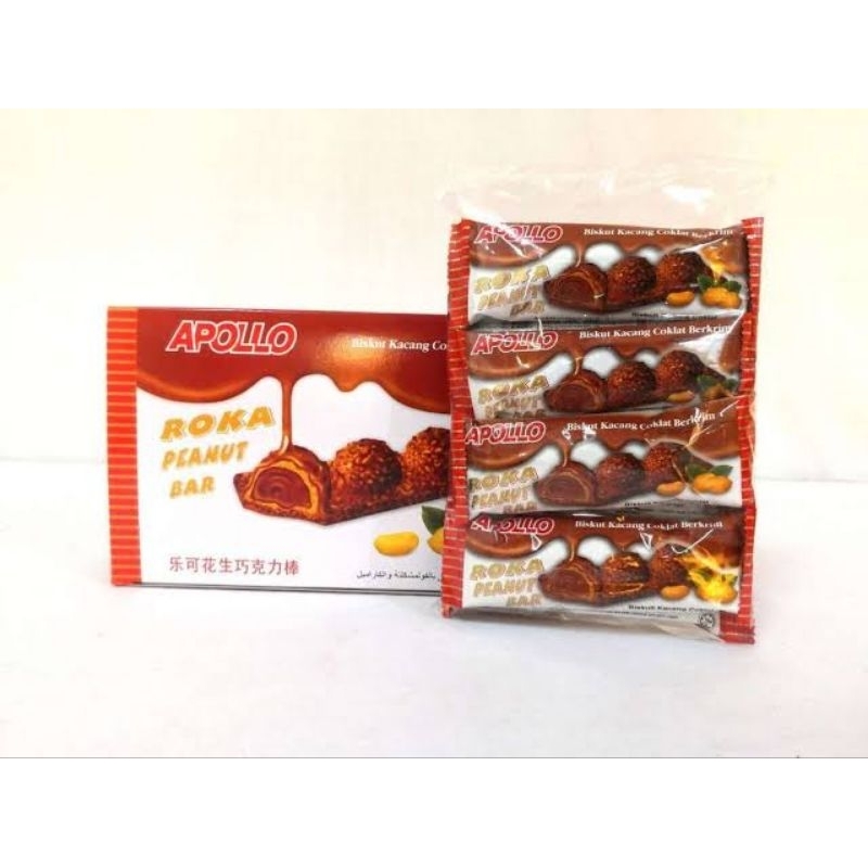 

Apollo Roka Peanut Bar Wafer Salut Kacang Krim Coklat Isi 24 Pcs