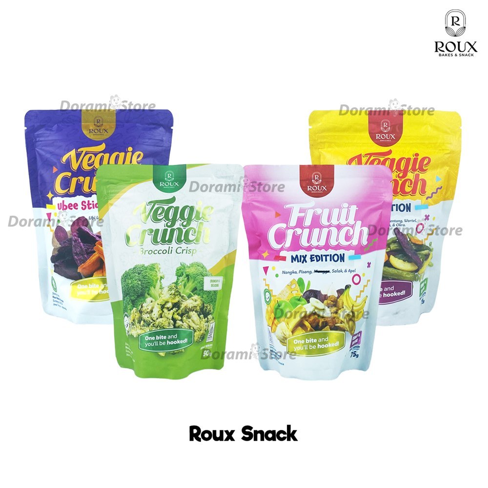 

ROUX Fruit Crunch / Veggie Crunch / Brown Crisp / Keripik Buah Kering / Sayuran Kering / Brownies Krispi / Camilan Sehat Renyah