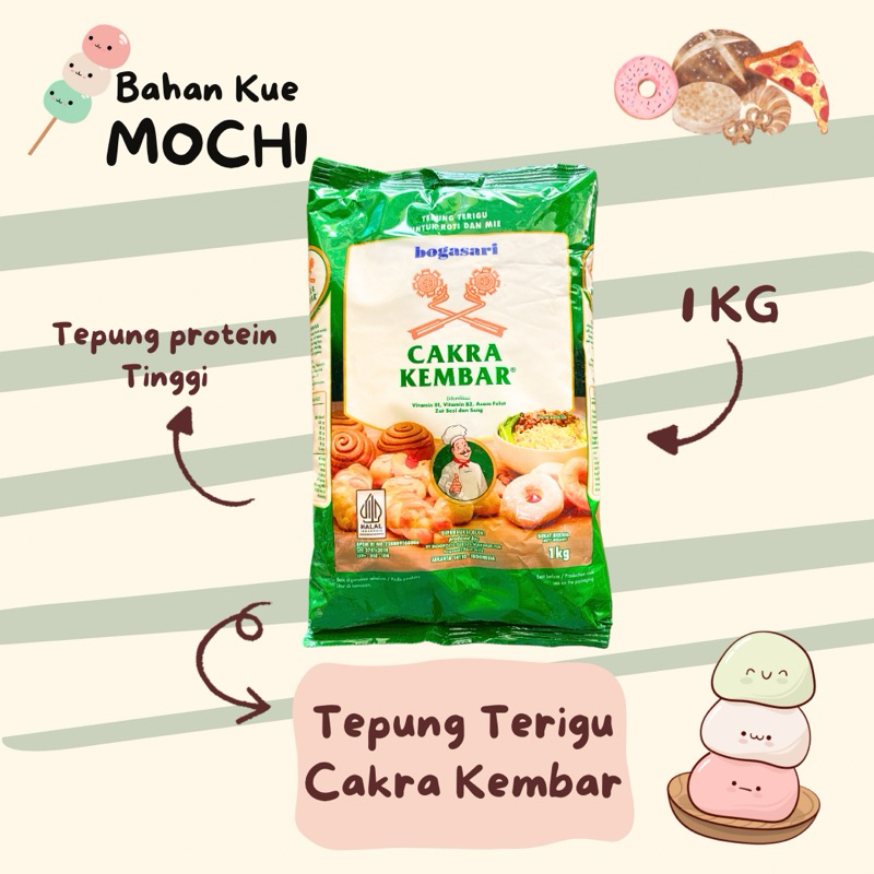 

Tepung Terigu Cakra Kembar 1 KG ( Protein Tinggi ) / Tepung Terigu / Tepung Gandum