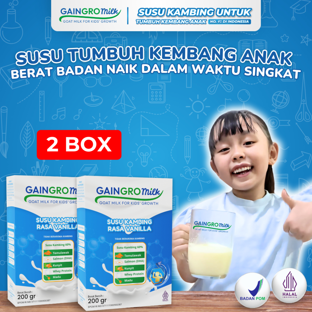 

PAKET 2 BOX GAINGRO MILK VANILLA Susu Kambing Penambah Tinggi Badan Anak