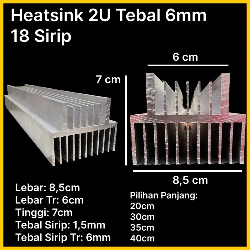 heatsink 2u tebal 30cm | heatsing 18 sirip tebal 6mm panjang 30cm | pendingin aluminium 2u tebal 30c