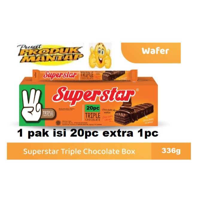 

Wafer Superstar (Superman) Triple Chocolate Kemasan Box (12 x 18 gram)