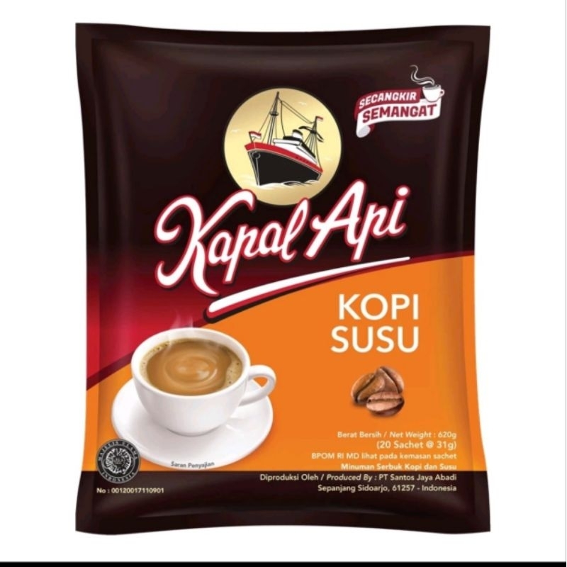 

kopi kapal api susu per renceng isi 10 sachet