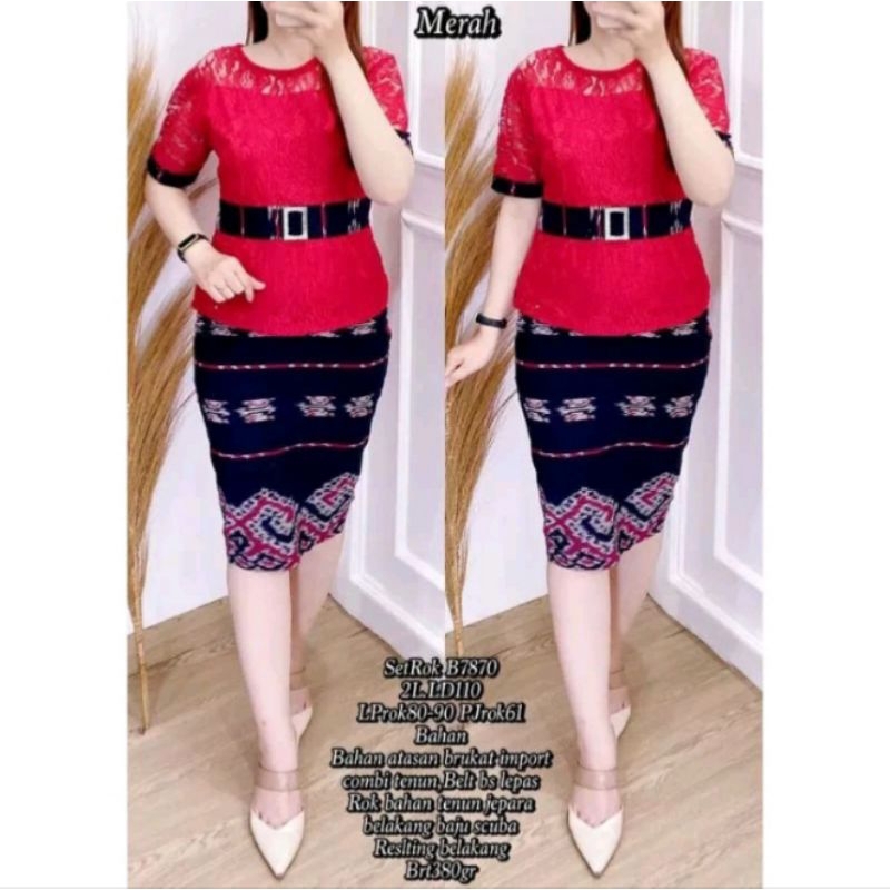 ( READY STOK ) SETELAN ROK TENUN RUMBAI KOMBINASI BROKAT, BAJU KERJA, BAJU WISUDA, BAJU EVENT, BAJU 