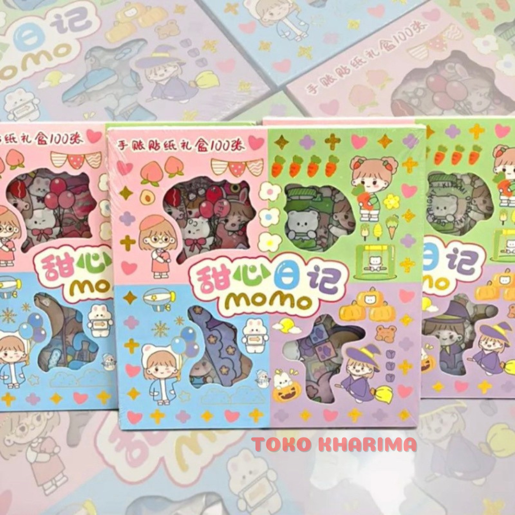 

MOMO Sticker Lucu 2D Box Isi 100 Pcs PVC Waterproof Tahan Air Stiker Karakter Kuromi Latso Sanrio