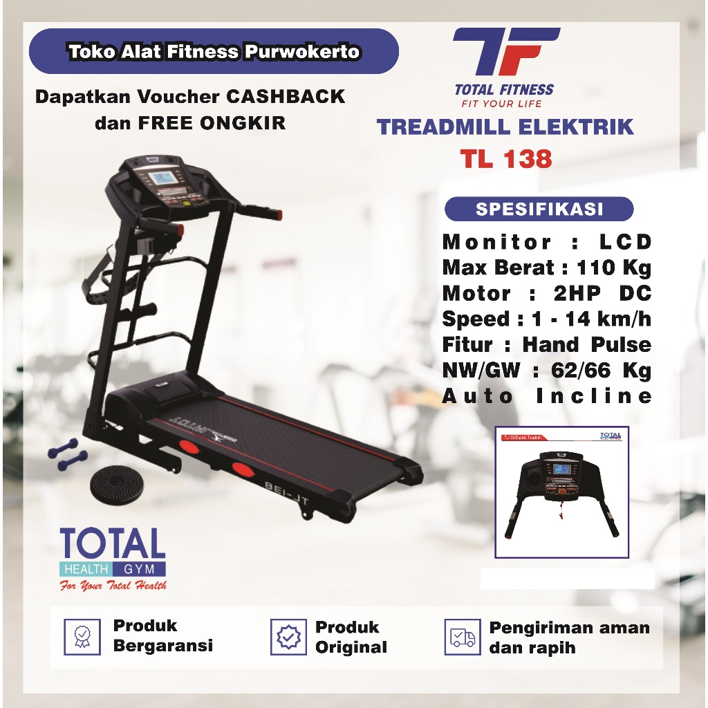 Treadmill Elektrik Total Fitness TL 138 Alat Olahraga Lari Rumahan