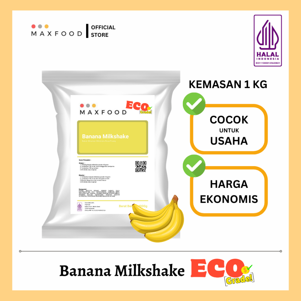 

MAXFOOD - [ECO] Banana Milkshake Powder / Minuman Bubuk Rasa Pisang Milkshake Ekonomis 1 KG