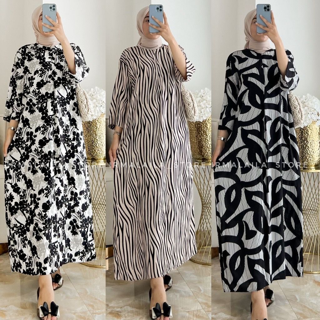 FDM RR FASHION - DASTER WANITA MOTIF KEKINIAN TANGAN 7/8 / Dress Nyaman Hijab Friendly