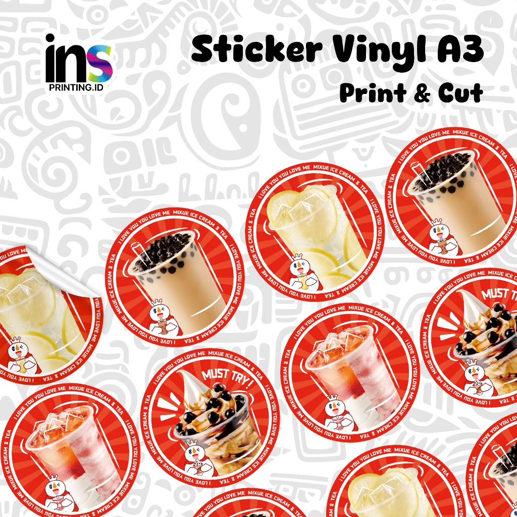 

Cetak Stiker Vinyl ukuran A3 / Custom / Free Design / kisscut