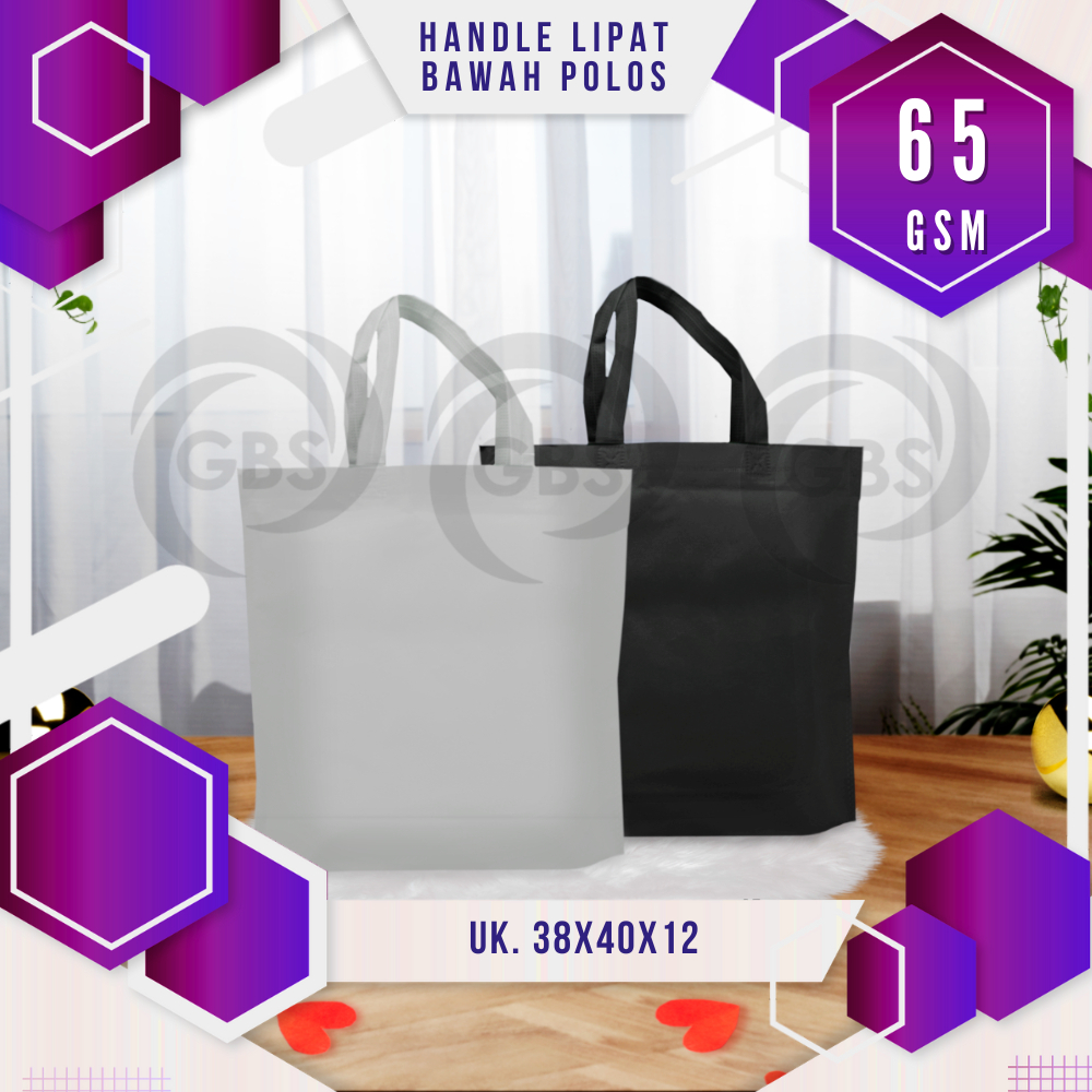 

HLB 65GSM Tas Laken Goodie Bag Kemasan Handle Lipat Bawah 38x40 33x35 Polos