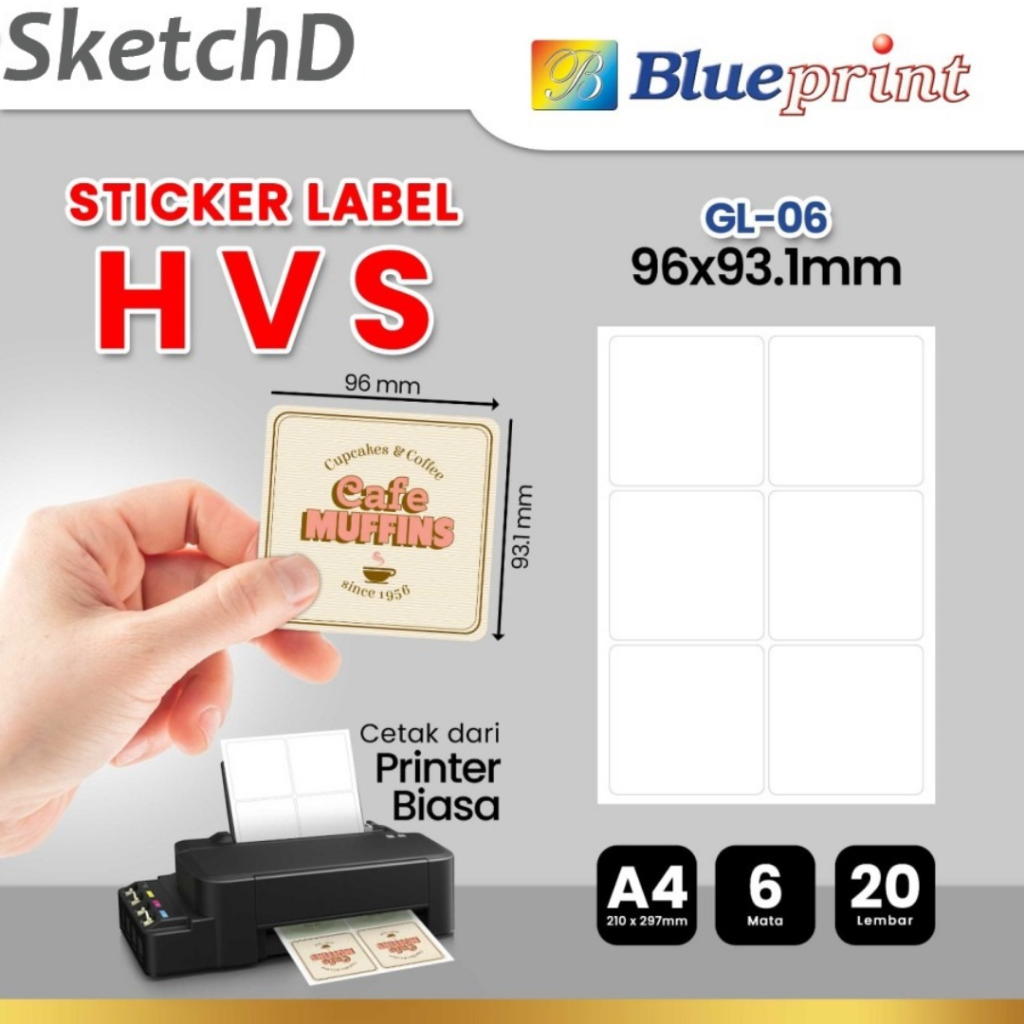 

Kertas Stiker label HVS A4 96 x 93 mm Blueprint Sticker Barcode