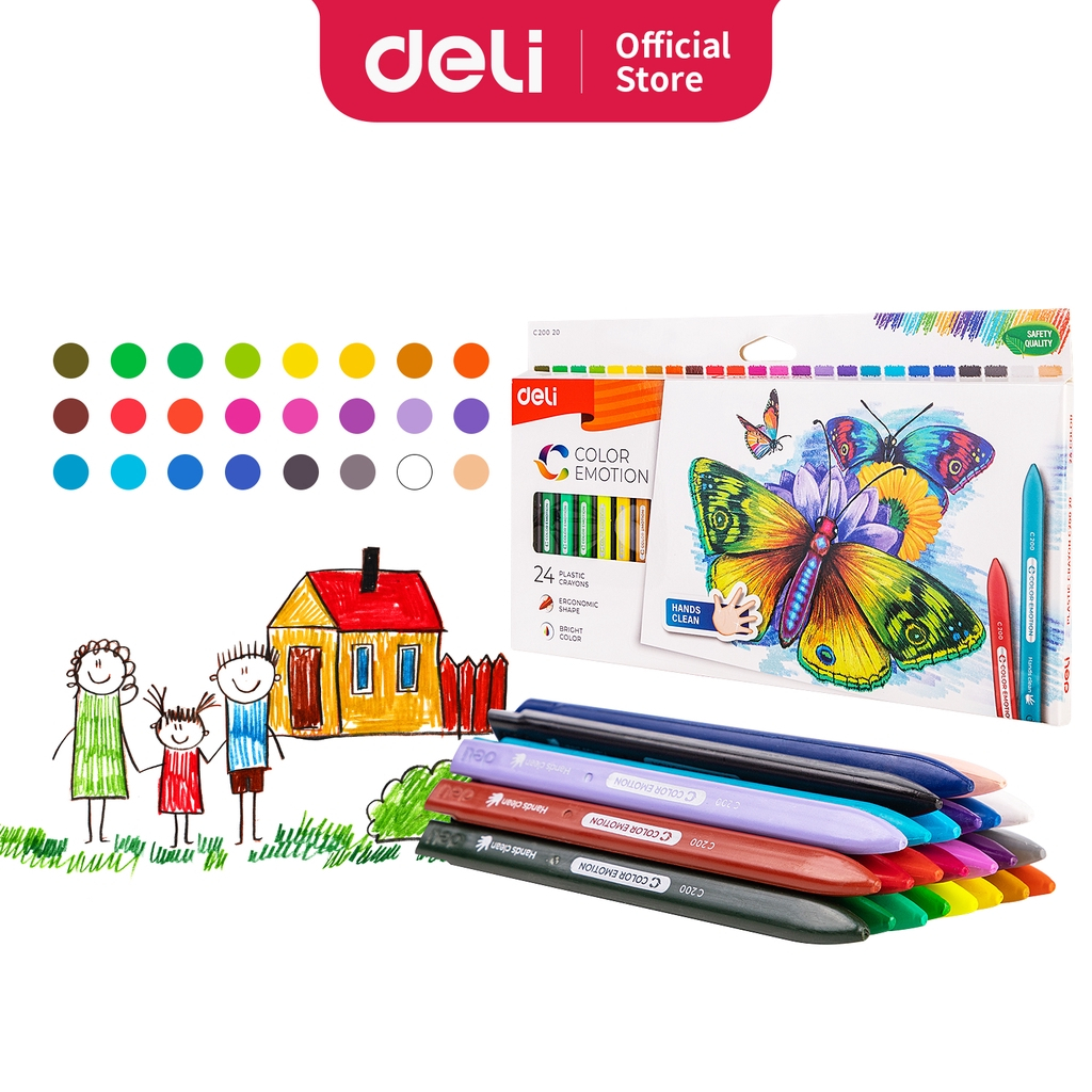 

DELI Plastic Crayon Krayon Plastik Warna Cerah & Tidak Beracun - Isi 12/18/24 (Hands Clean)