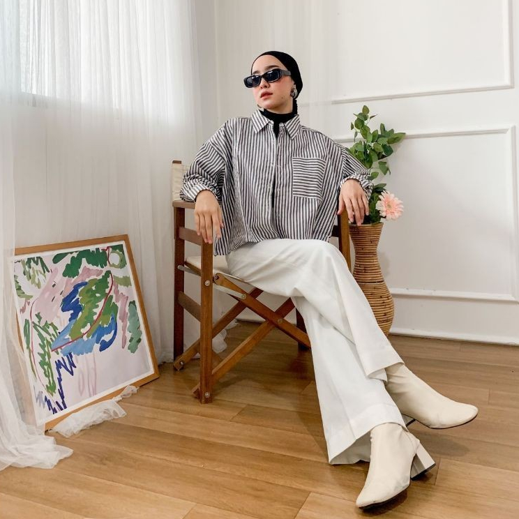 Zea Crop Top - Atasan Wanita - Kemeja Garis- Garis - Blouse Wanita - Kemeja Crop