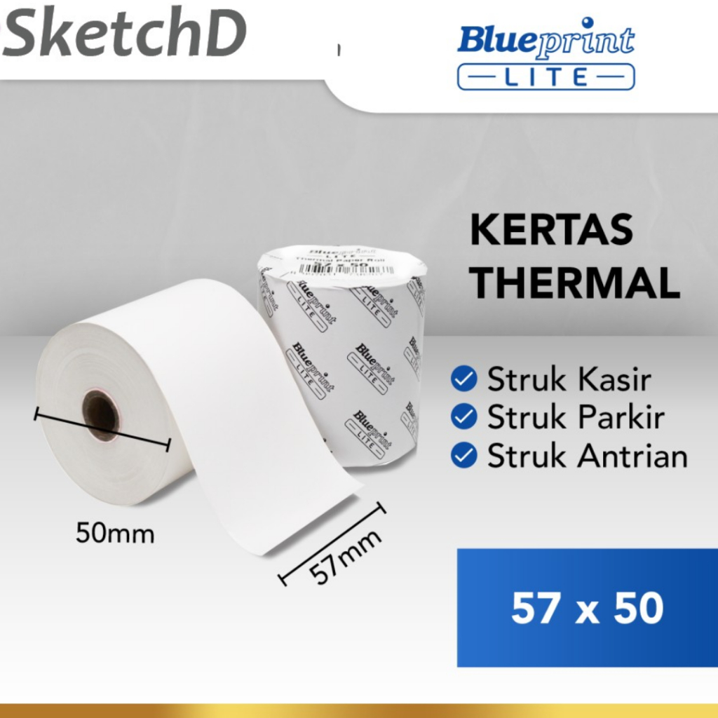 

Kertas Struk Printer Kasir EDC Thermal Paper 57 x 50 Blueprint Lite untuk printer 58