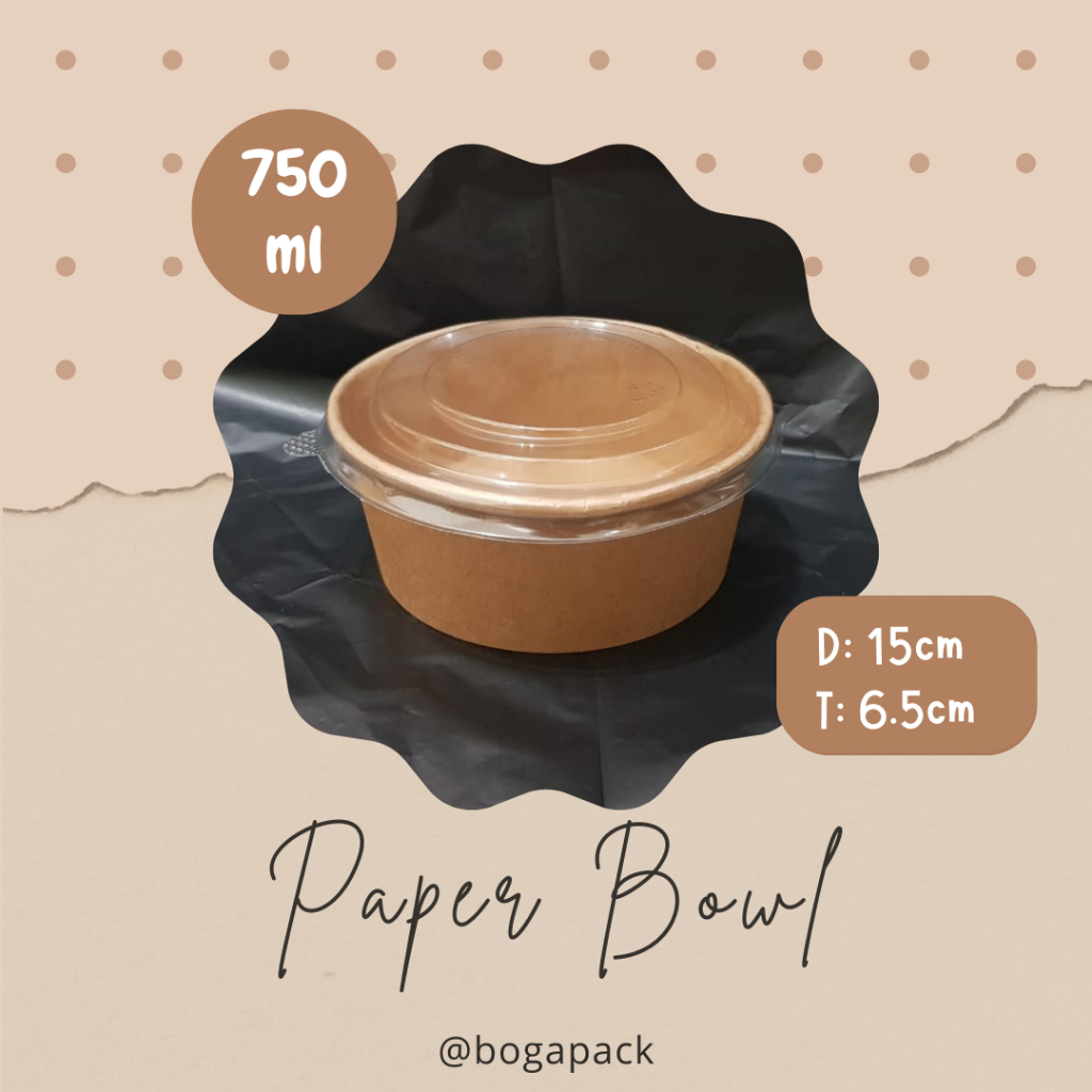 Paper Salad Bowl 750ml / Paper Bowl Brown Kraft / Mangkuk Kertas / Rice Bowl Packaging / Packaging R