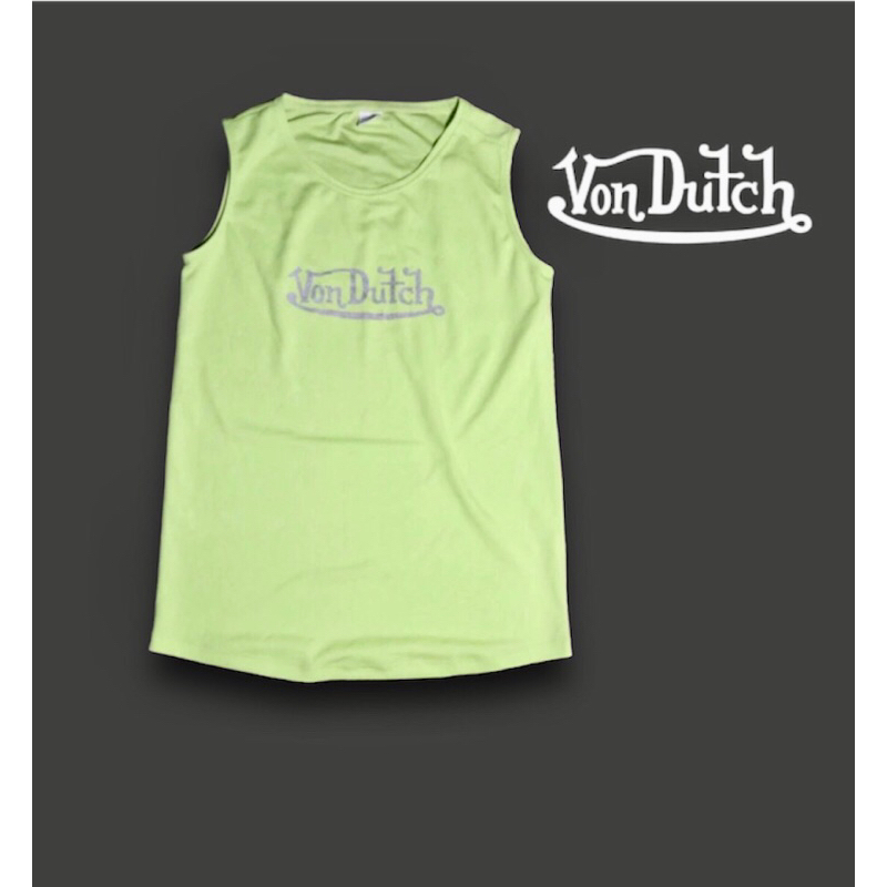 Kaos Tank Top Basket MIZUNO & Von Dutch Dry Olahraga Putih Size S Second Preloved