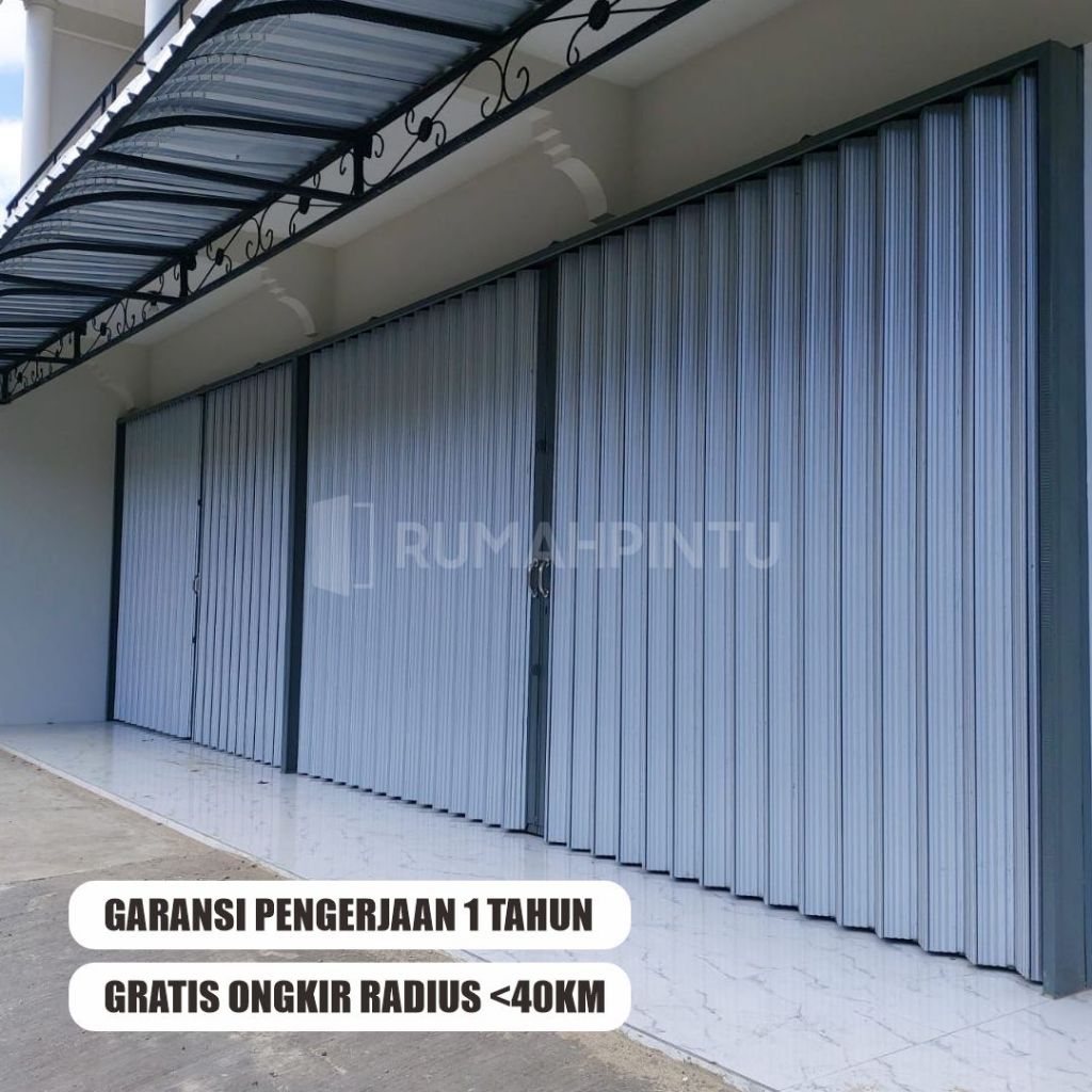 Folding Gate Bahan Galvalum (Anti Karat) | Pintu Garasi, Pintu Toko, Pintu Ruko | Gratis Pemasangan