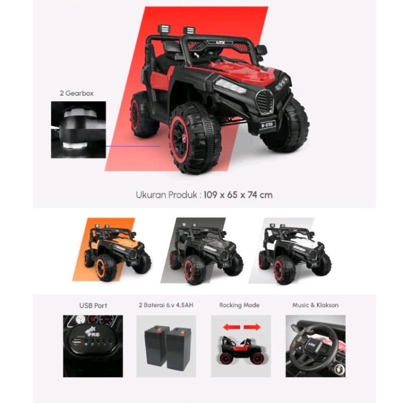 Mobil Aki Anak Jeep M8788 UTX Double Gearbox Mobil Aki UTX M 8788 2 Mesin Naver M8788-B Ban Karet