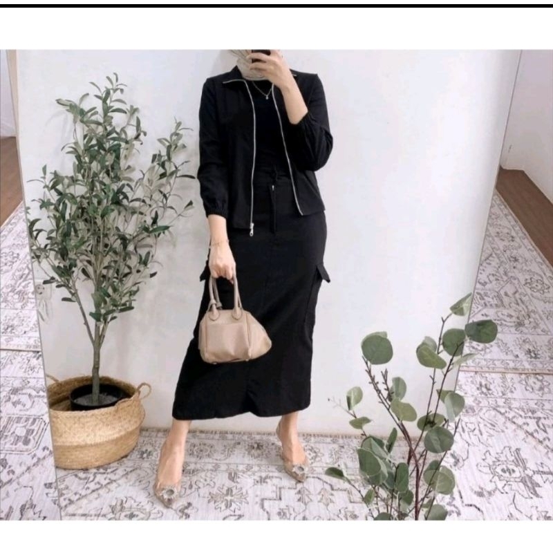 ONE SET CARGO BOMBER ANJANI// SET ROK CARGO BAHAN DRILL MURAH// SETELAN ROK CARGO BOMBER CANTIK// Se