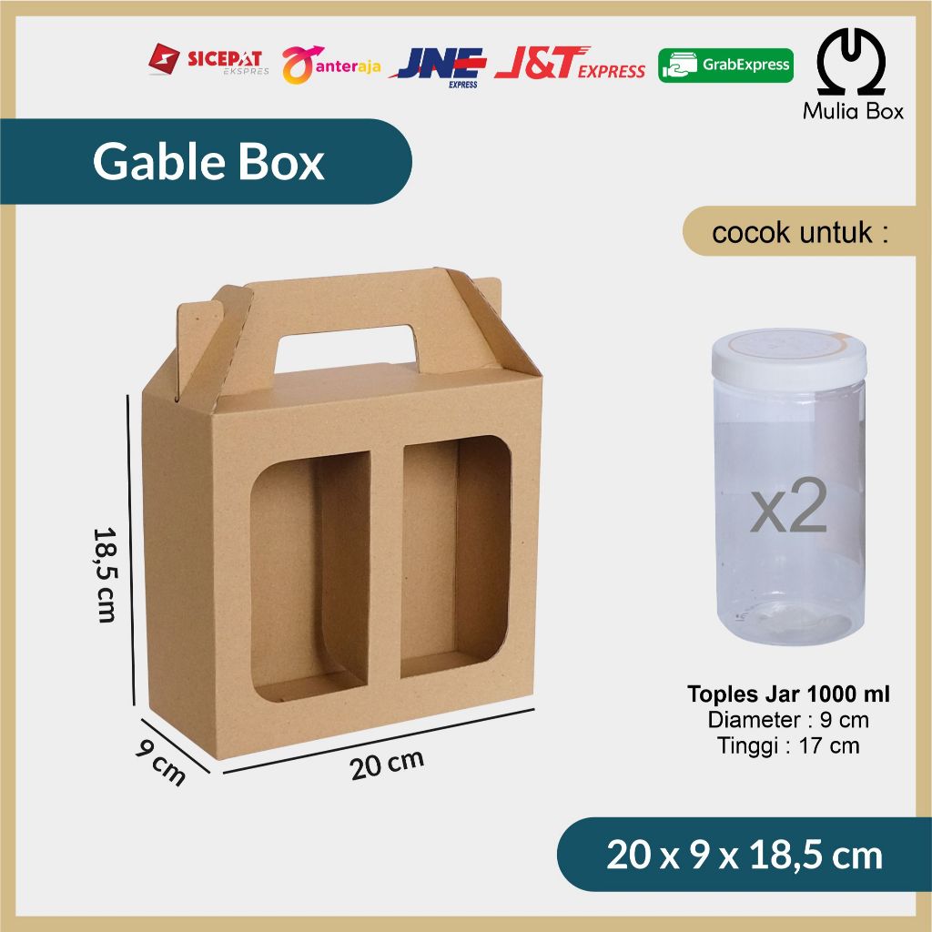 

Kardus Packing Jinjing / Gable Box 20 x 9 x 18,5 cm 2 Jar Tabung Plastik 1000ml 1L Corrugated DieCut