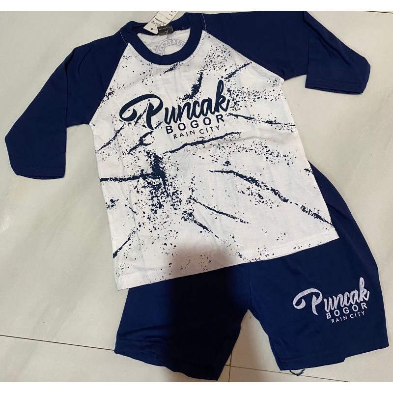 oleh2 kaos puncak bogor  setelan anak usia 2 8 tahun lengan 3/4