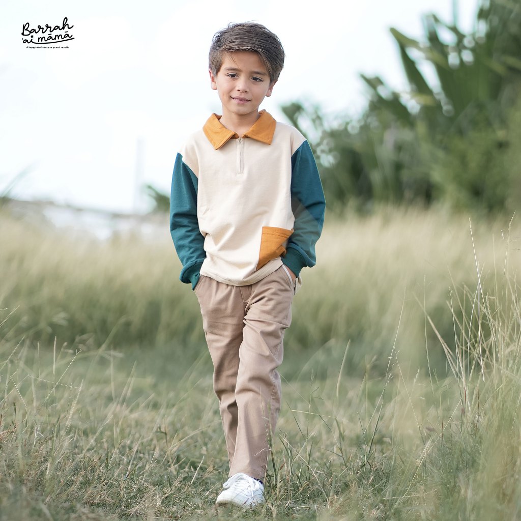 RB Barrahaimama - Polo Shirt Anak Laki Laki Baju Kerah Rugby Lengan Panjang Bahan Katun Polos