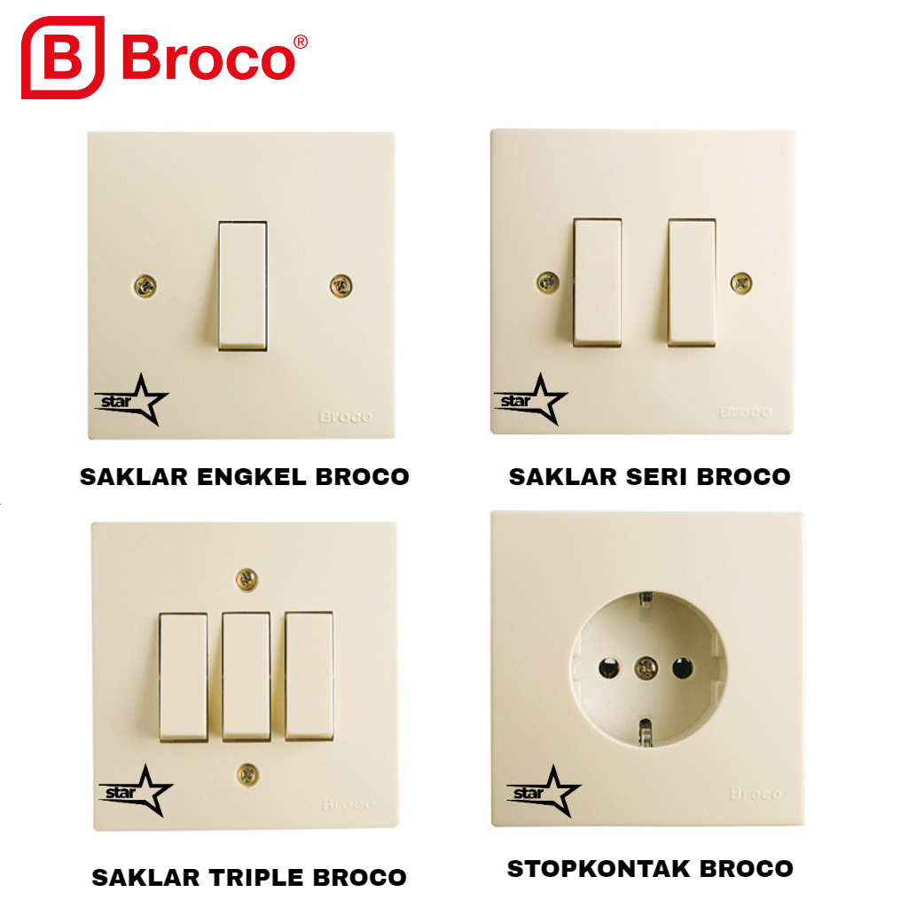 Stopkontak Broco, Saklar Engkel Broco, Saklar Seri Broco, Saklar Triple Broco