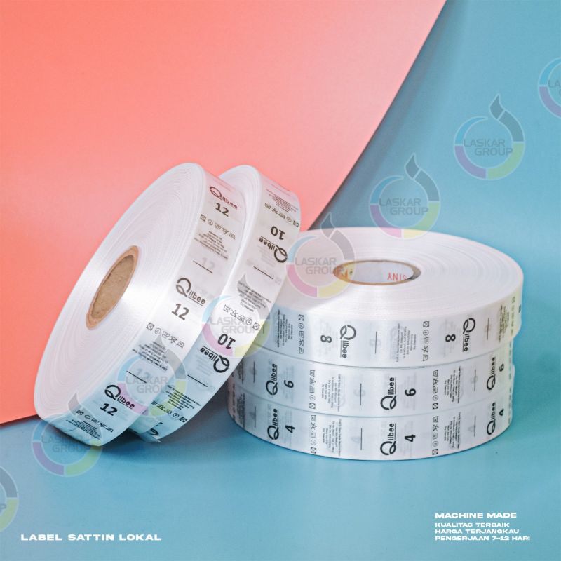 

160 meter label satin tipis/lokal, label satin putih, label baju, label pakaian, label merk, label hijab