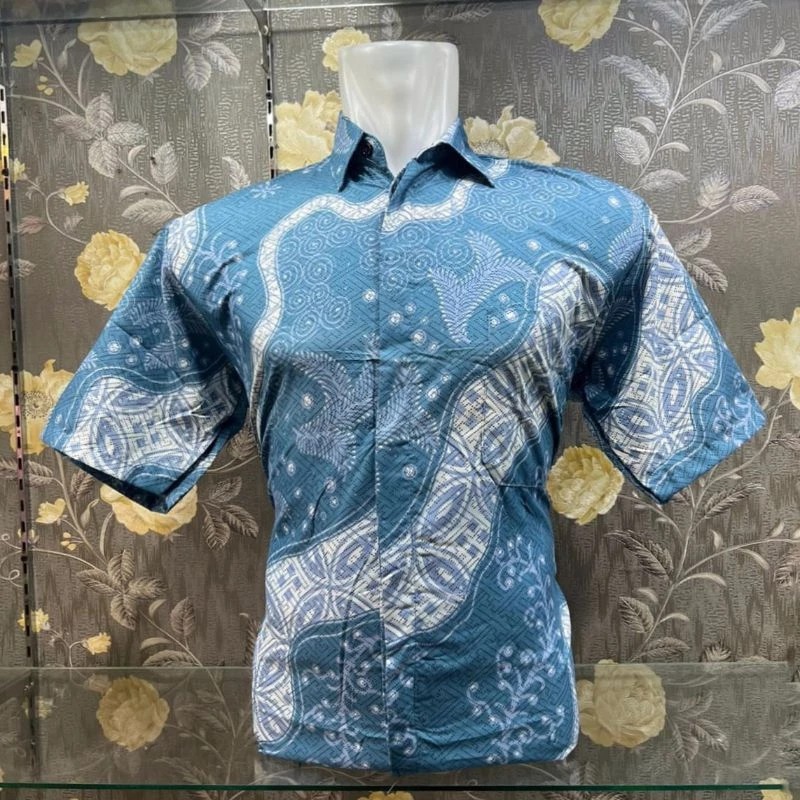 kemeja batik pria murah warna baby blue / biru langit