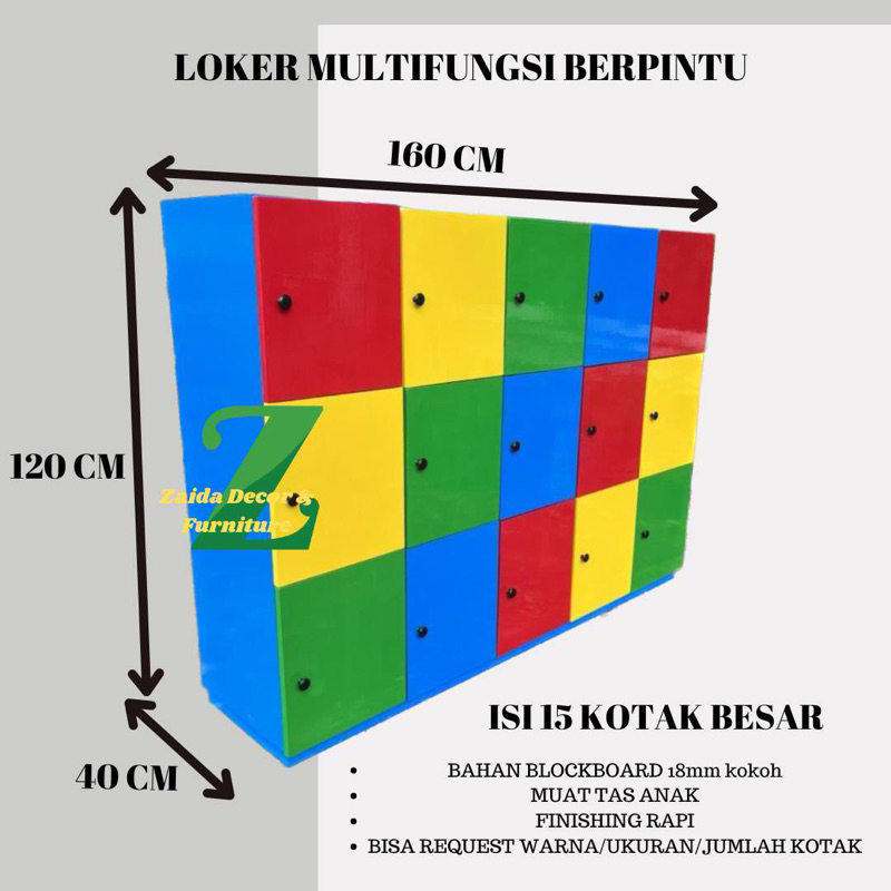 loker lemari TK berpintu 15 kotak besar muat tas dll