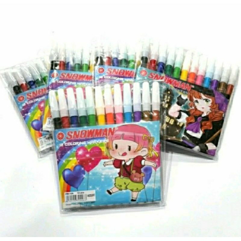 

Spidol 12 Warna Snowman Marker PW-12A Kecil / Pensil Warna Air Snowman 1 Set